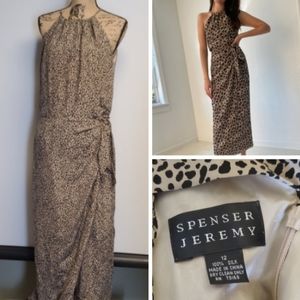 Vintage Spense Jeremy Cheta Print 100% Silk Maxi Halter Wrap Dress Size 12